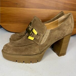 Luca Grossi Tan Suede Platform Loafers Block Heel Italy EU 40